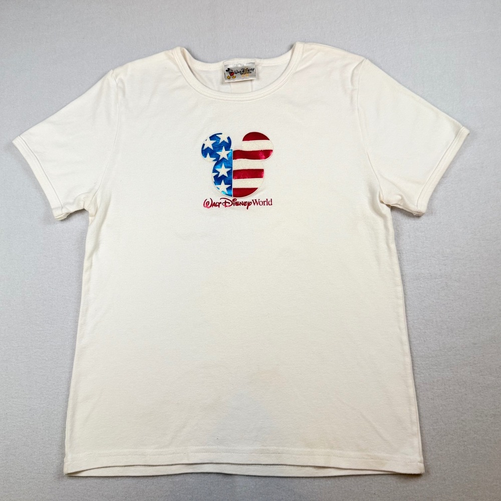 Walt Disney World Mickey Mouse American Flag Patriotic T-Shirt White
